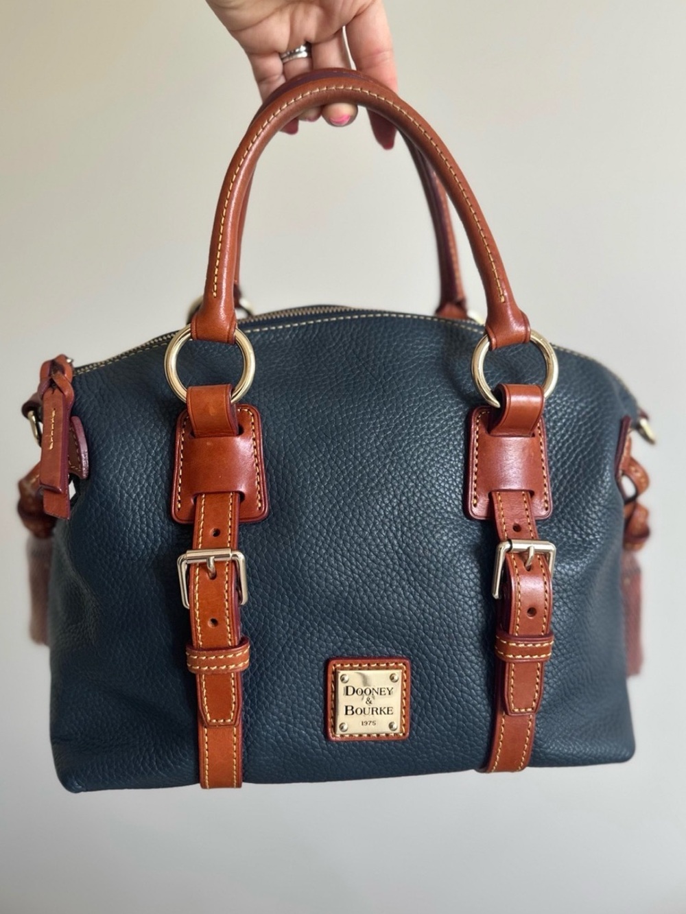 Dooney & Bourke Pebble Leather Bristol Satchel in Navy Blue EUC - Picture 12 of 15